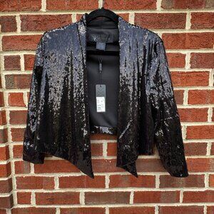 Kardashian Kollection Sequin Jacket XS Black Cropped Open Front Glam